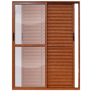 Porta Balcão 3 Folhas Móveis Linha Max 25 Alumínio Amadeirado