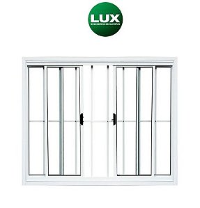 VITRÔ DE CORRER 4 FOLHAS  COM GRADE LINHA NORMATIZADA - ALUMÍNIO BRANCO LUX