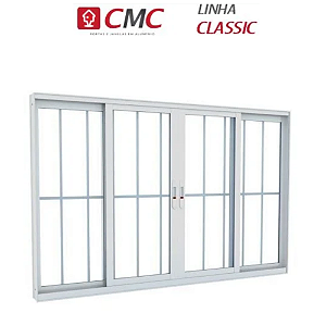 Vitro 4 Folhas Folhas com Grade Linha Classic 25 Alumínio Branco Cmc