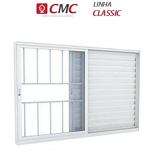 Veneziana 3 Folhas com Grade Linha Classic 25 Alumínio Branco Cmc