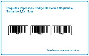 Etiquetas Impressas Código De Barras Sequencial - Tamanho 2,7x1,5cm - Com 1.000 Etiquetas
