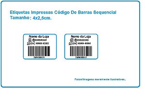 Etiquetas Impressas Código De Barras Sequencial - Tamanho 4x2,5cm - Com 500 Etiquetas