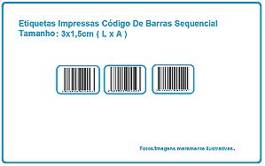 Etiquetas Impressas Código De Barras Sequencial - Tamanho 3x1,5cm - Com 1000 Etiquetas