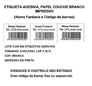 Etiquetas Adesiva Personalizada Impressas Código de Barras ou Sequencial - lote com 500 Etiquetas