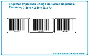 Etiquetas Impressas Código De Barras Sequencial - Tamanho 3,4x1,3cm - Com 500 Etiquetas