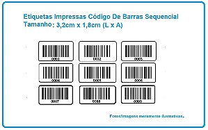 Etiquetas Impressas Código De Barras Sequencial - Tamanho 3,2x1,8cm - Com 500 Etiquetas