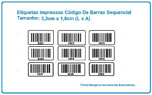 Etiquetas Impressas Código De Barras Sequencial - Tamanho 3,2x1,8cm - Com 1.000 Etiquetas