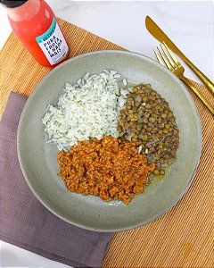 CARNE MOÍDA, ARROZ BRANCO E LENTILHA - 300g