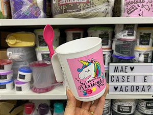 Caneca 350 ml Unicornio + Colher Rosa