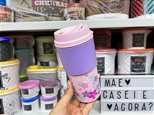 Copo para Viagem 490 ml Floral Rosa