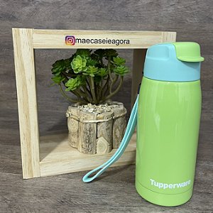 Garrafa Térmica com Canudo 550 ml Verde com Glitter