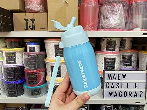Garrafa Térmica com Canudo 330 ml Azul Claro