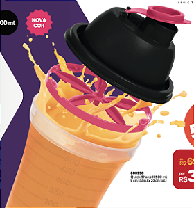 Quick Shake II 500 ml  Transparente com Tampa Preta com Rosa