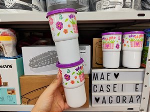 Kit 4 Unid. Copo Colors com Tampa Caminho das Flores 350 ml
