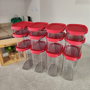 Kit 12 Peças Ultra Clear Transparente e Vermelho