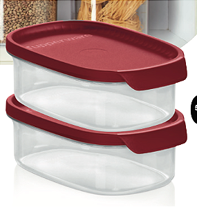 Kit 2 Unid. Ultra Clear Oval Transparente e Tampa Vermelha 1 L