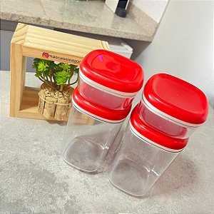 Kit 4 Peças Modular Clear Tampa Vermelha