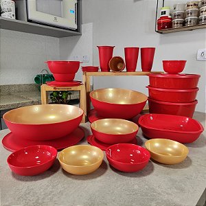 Kit 17 Peças Vermelho e Dourado