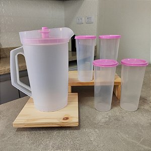 Kit 5 Peças Servir Tampa Rosa - Jarra + Copos