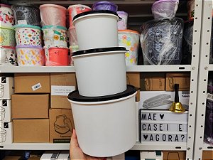 Kit 3 Peças Tupper Caixa Branco com Tampa Preta