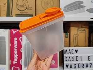 Porta Cereais 850 ml Levemente Translúcida e Tampa Laranja