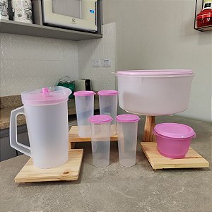 Kit 7 Peças Servir Levemente Translúcido e Rosa