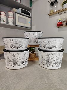 Kit 5 Peças Ilúmina Flores Preto e Branco
