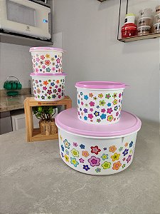 Kit 4 Peças Tupper Caixa Flores