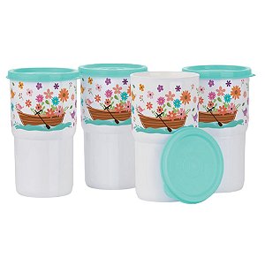 Kit 4 Unid. Copo Colors com Tampa Mar de Flores 350 ml