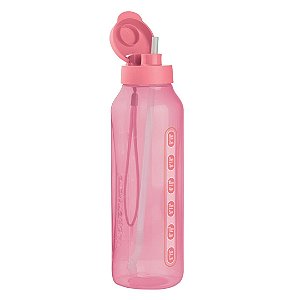 Garrafa Aquavibe com Canudo Flexível 1,2 Litros Rosa Quartzo