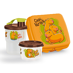 Kit 3 Peças Capivaras - Porta Sanduíche + Copo + Potinho
