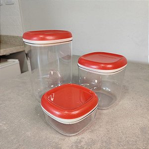 Kit 3 Peças Modular Clear Tampa Vermelha