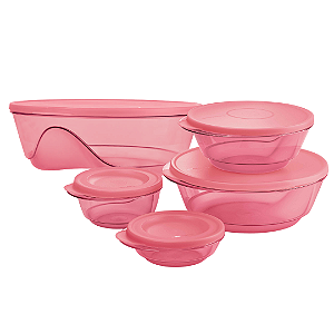 Kit 5 Peças Tigela Design Rosa Quartzo