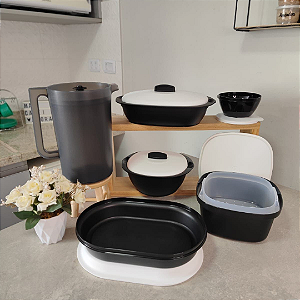 Kit 6 Peças Preparar e Servir Preto e Branco