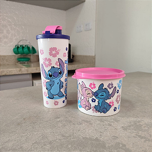 Kit 2 Peças Stitch & Angel - Copo e Redondinha