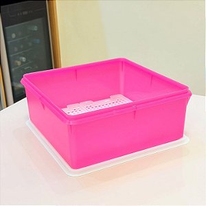 Super Caixa 10 Litros Rosa Tampa Translucida