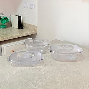 Kit 3 Peças Travessa Mágica Transparente