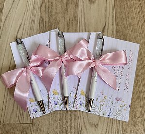 CANETA DE METAL BRANCA COM GLITER E CARD (PEDIDO MINIMO DE 20 UNIDADES)