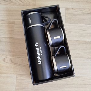 KIT LUXO - GARRAFA TERMICA DE CAFÉ COM XICARAS EM INOX (PEDIDO MINIMO DE 20 UNIDADES)