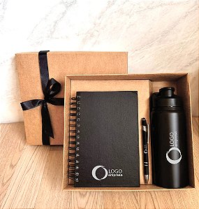 KIT ONBOARDING - AGENDA, CANETA E SQUEEZE ALUMINIO (PEDIDO MINIMO DE 10 UNIDADES)