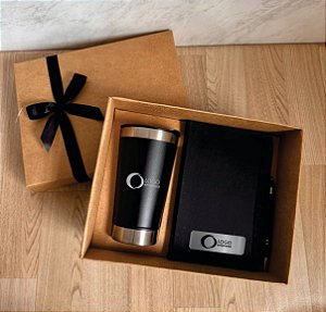 KIT COPO TÉRMICO, MOLESKINE E CANETA DE METAL (PEDIDO MINIMO DE 10 UNIDADES)