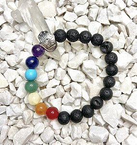Pulseira Pedras dos Chakras e Lava Vulcânica