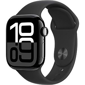 Apple Watch S10 caixa de alumínio em Jet Black e pulseira na cor Black 42 mm