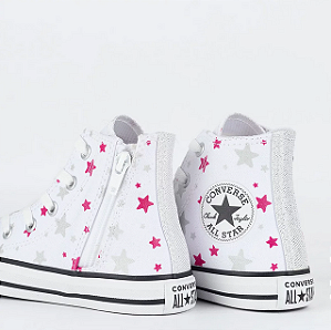 Chuck Taylor All Star Juvenil Converse Cano Alto Sparkle Party Branco