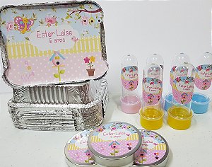30 Tubetes + 30 Latinhas + 30 Marmitinhas Personalizados - Jardim Encantado