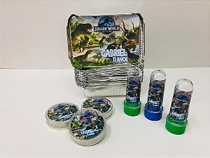 30 Tubetes + 30 Latinhas + 30 Marmitinhas Personalizados - Jurassic World Dinossauros