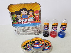 30 Tubetes + 30 Latinhas + 30 Marmitinhas Personalizados - Liga Da Justiça
