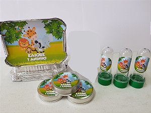 30 Tubetes + 30 Latinhas + 30 Marmitinhas Personalizados - Safari