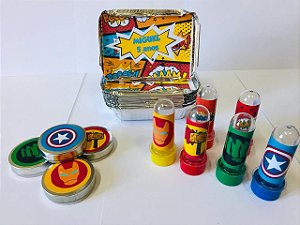 30 Tubetes + 30 Latinhas + 30 Marmitinhas Personalizados - Vingadores Kids
