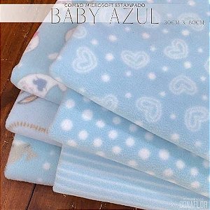 Kit Microsoft Estampados Baby Azul tecido Hipoalérgico, 6Recortes